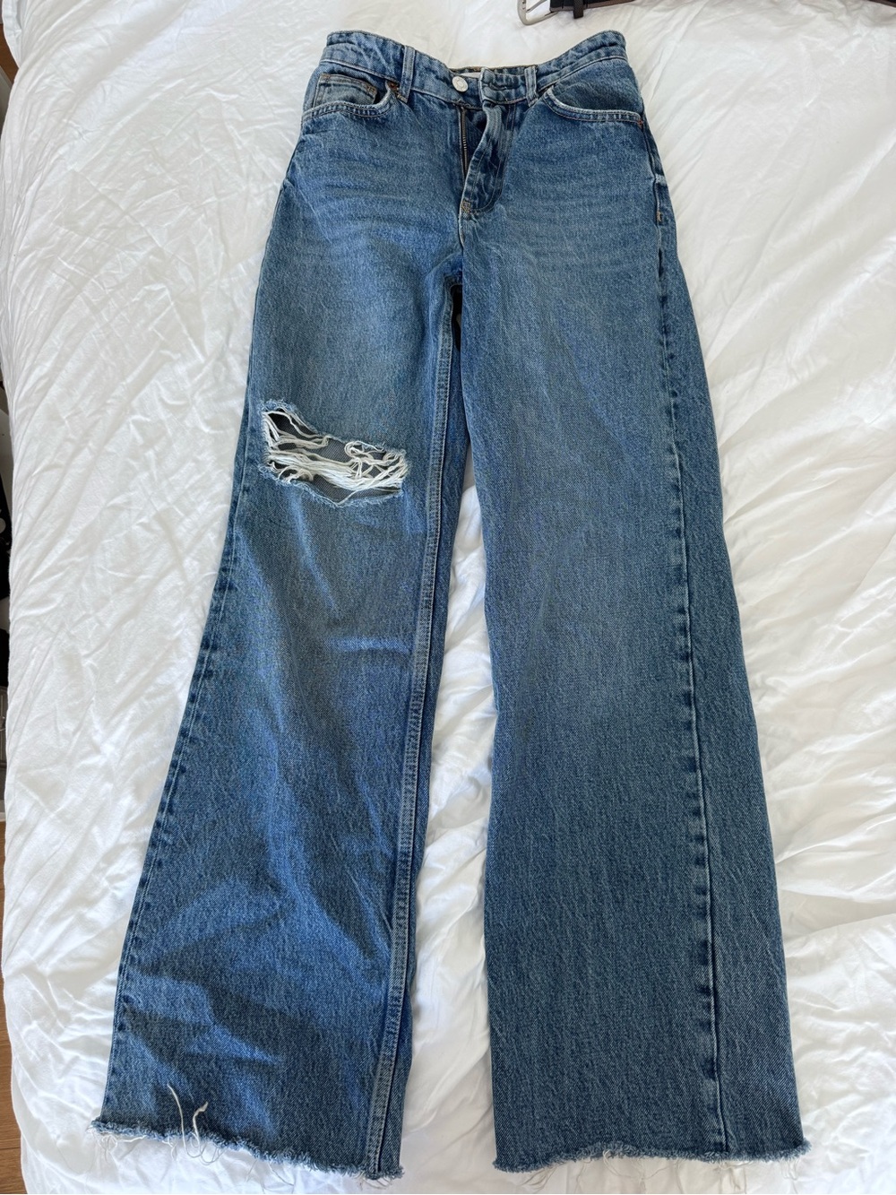 Zara Blue Wide-Leg Distressed Jeans
